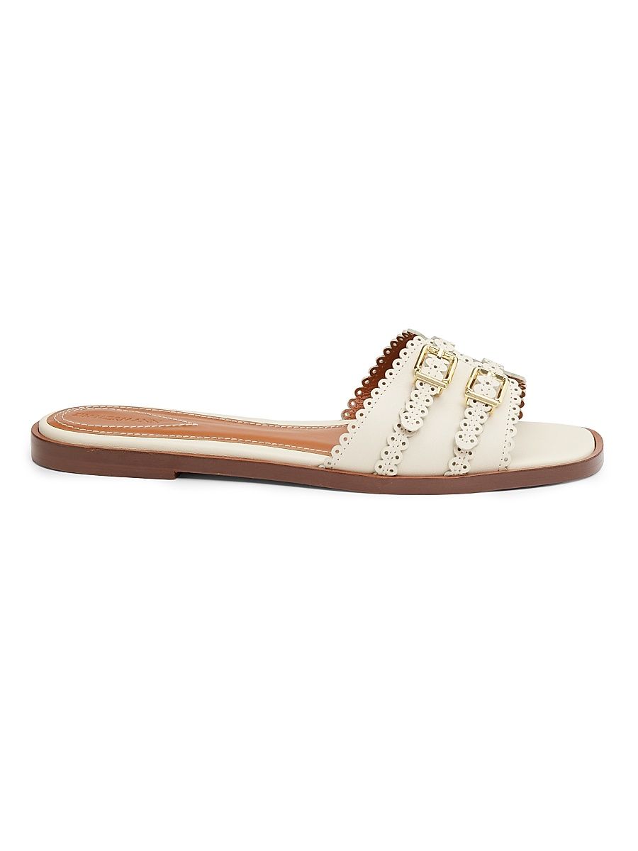 Women's Goldie Buckle-Detail Leather Slide Sandals - Pecan - Size 11