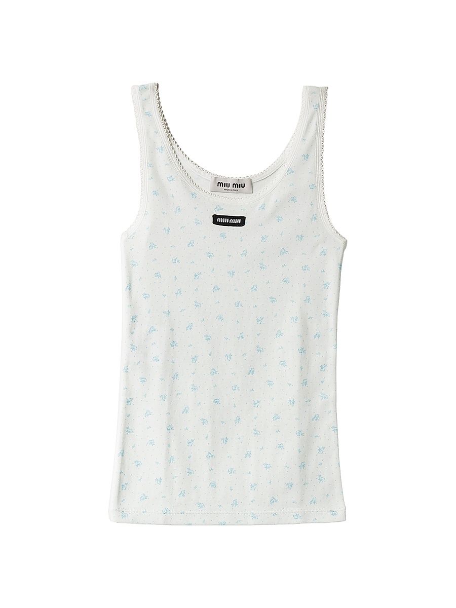 Women's Ribbed Jersey Tank Top - White Light Blue - Size Large