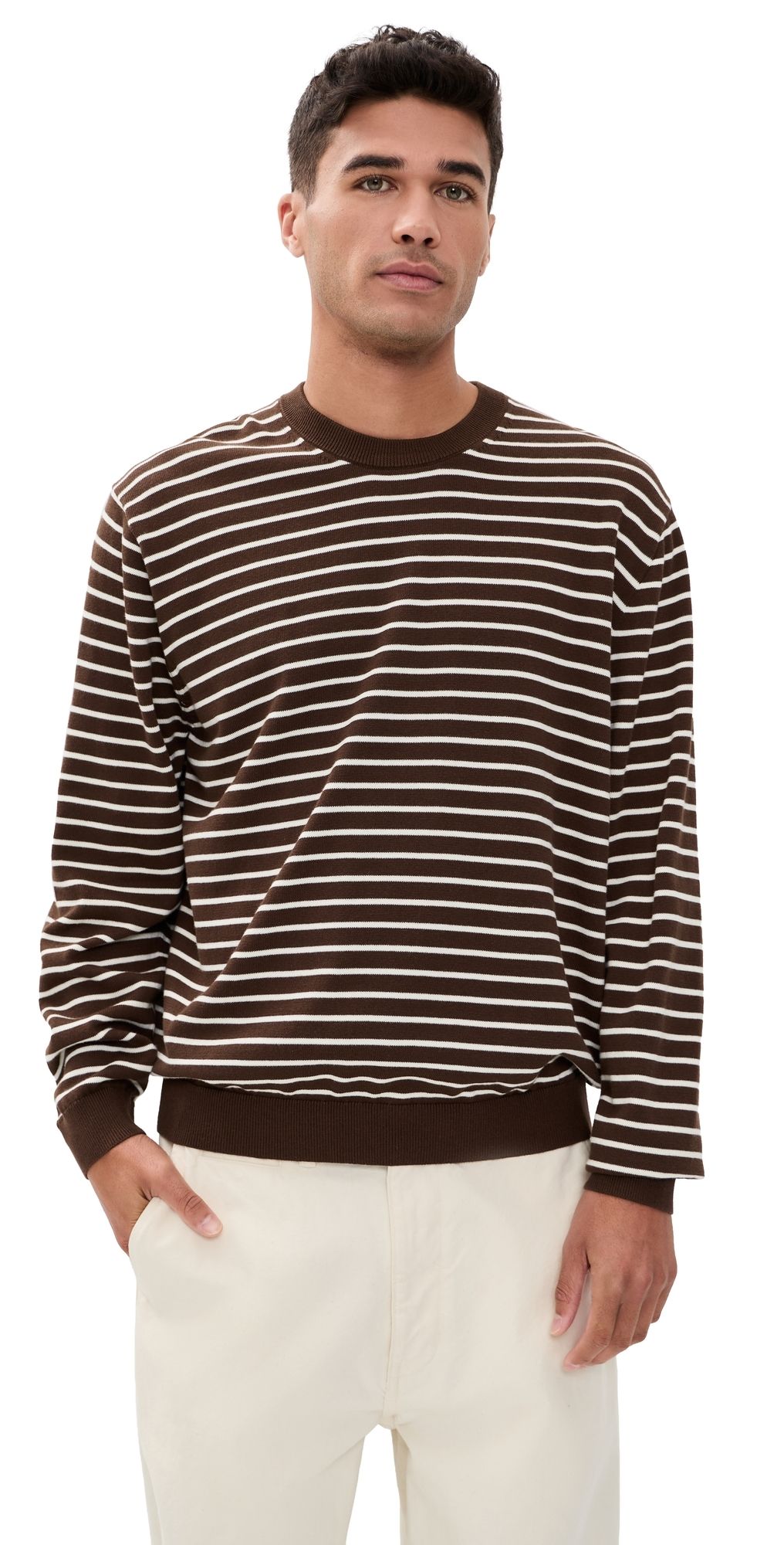 Madewell Core Cotton Long Sleeve Crew Sweater Dark Mocha Stripe M