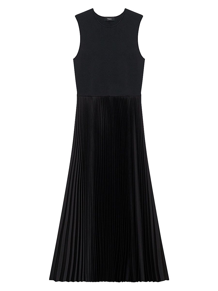 Women's Satin Sunburst Pleated Midi-Dress - Black - Size Medium