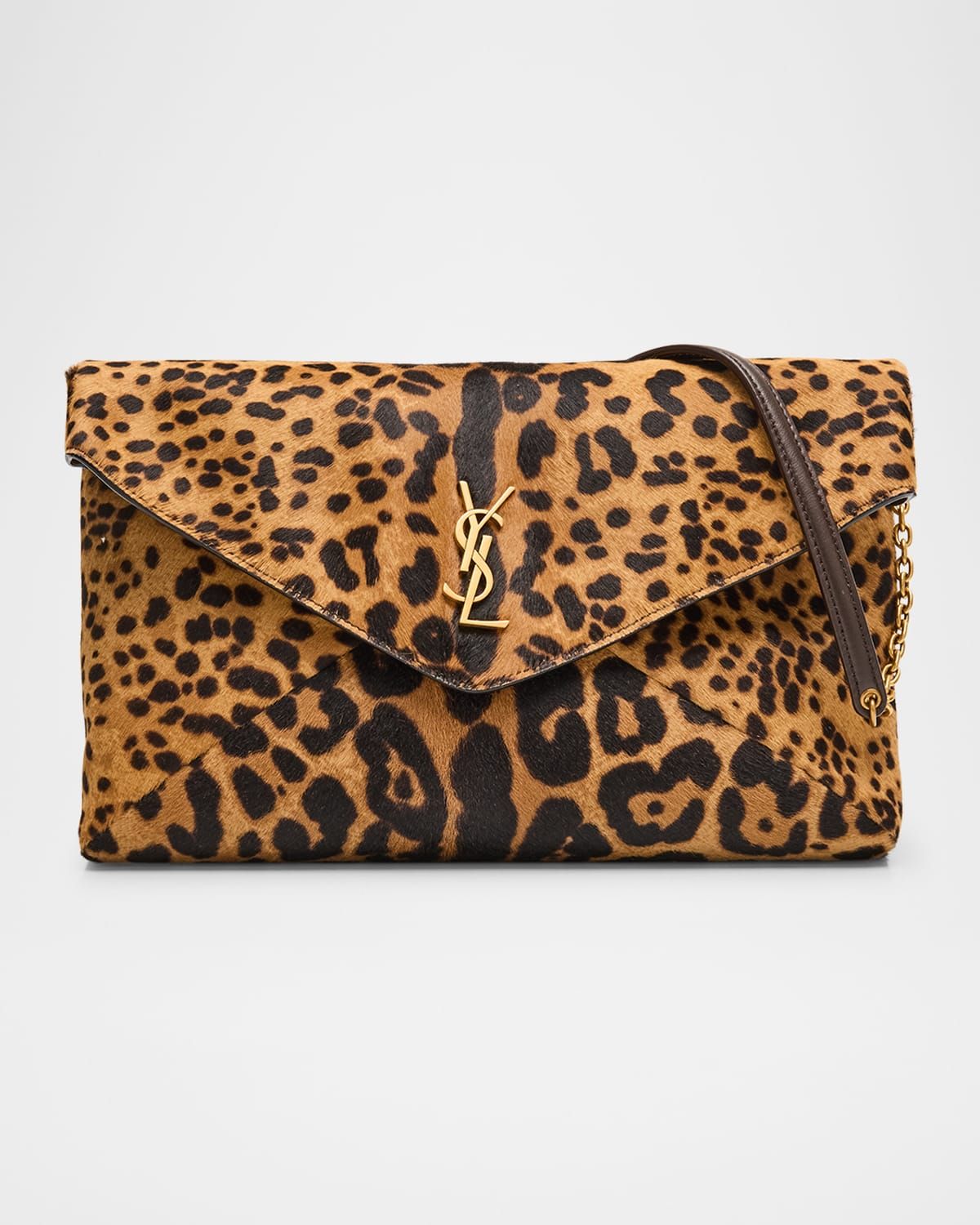 YSL Envelope Flap Shoulder Bag in Leopard-Print Calf Hair