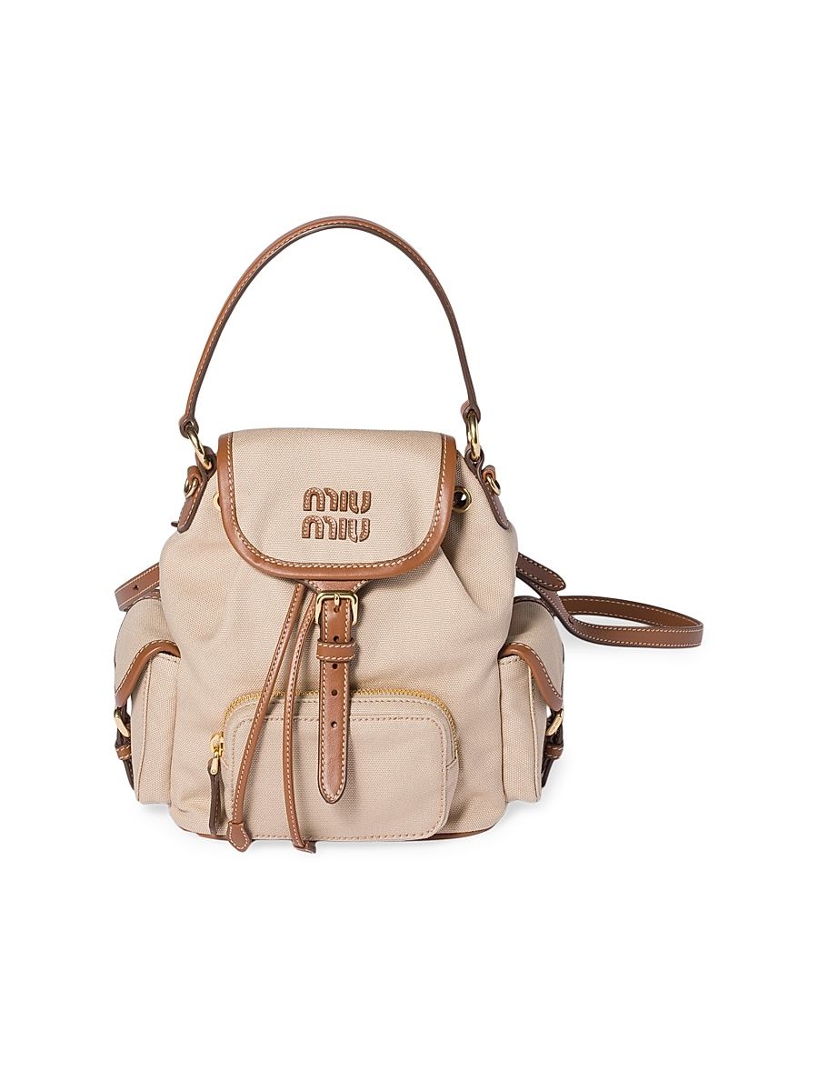 Women's Canvas and Leather Backpack - Beige Khaki