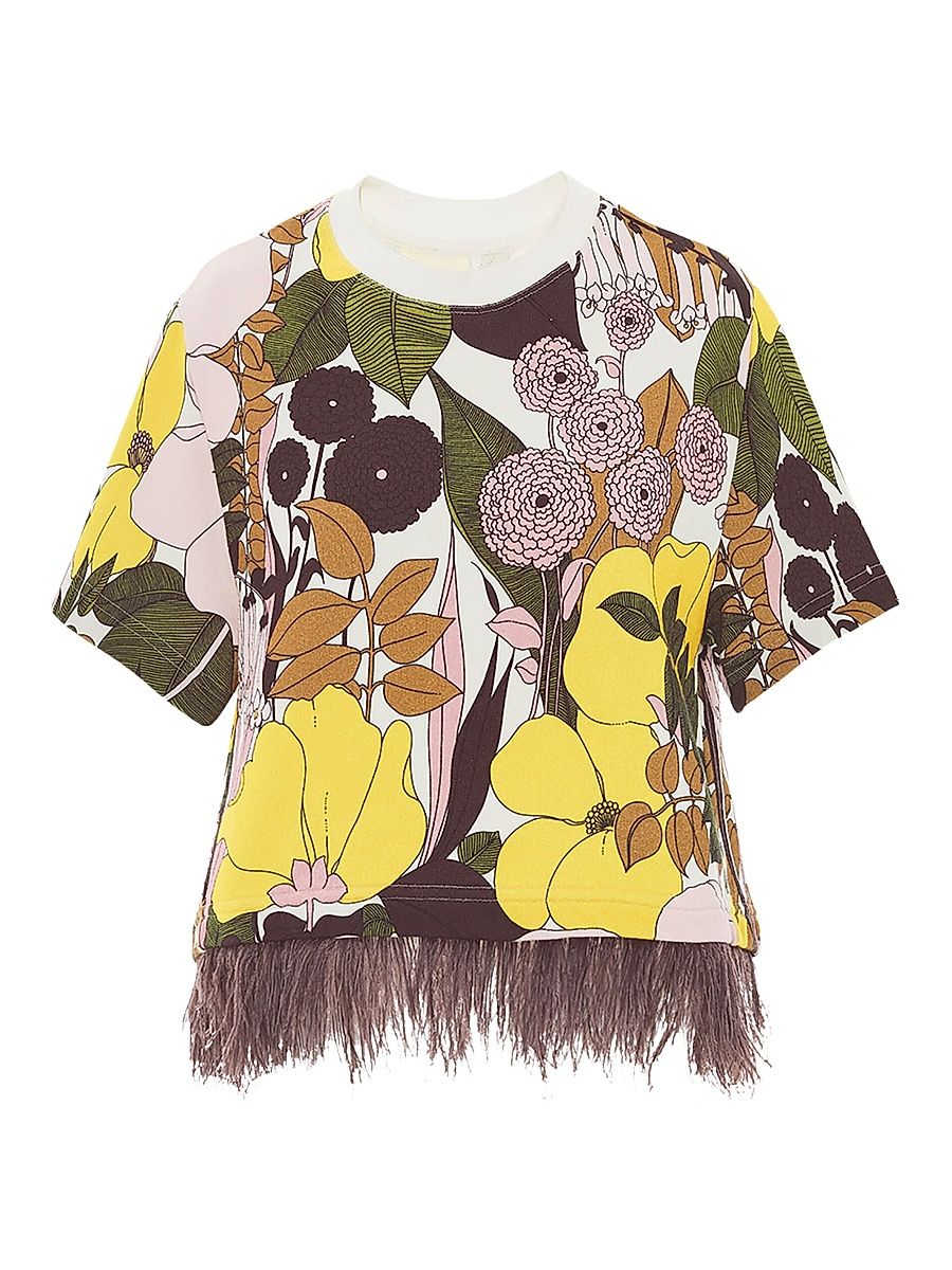 Women's La Scala Tee with Feathers - Big Flower Rose Pink - Size XS