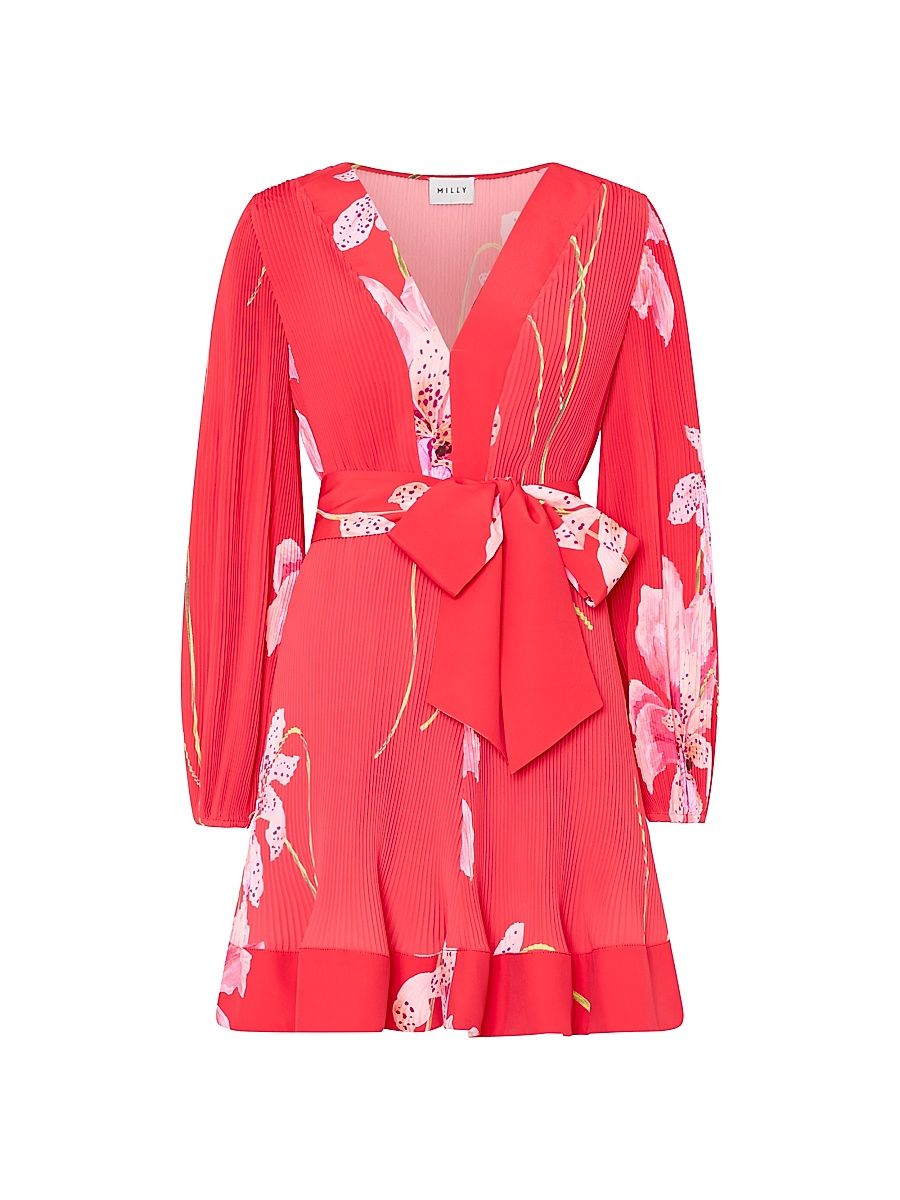 Women's Liv Pleated Floral Minidress - Red Multi - Size 12