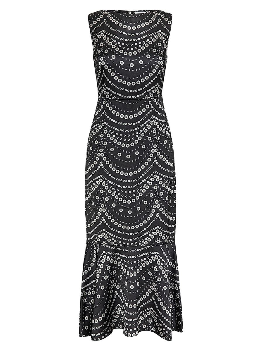 Women's Patricia Printed Satin Midi-Dress - Stranded Pearls - Size Large