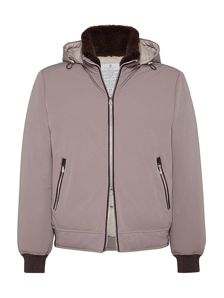 Men's Stretch Bonded Nylon Down Jacket with Detachable Hood - Dove Grey - Size XXXL