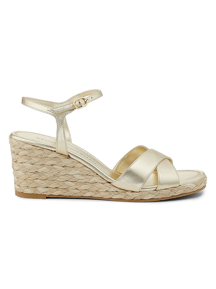 Women's Dayna Metallic-Leather Espadrille Wedges - Light Gold Natural - Size 9
