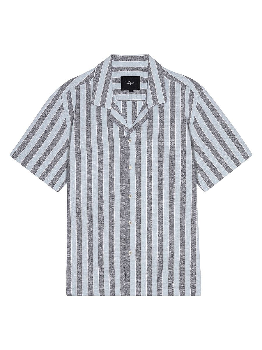 Men's Fielder Striped Cotton Camp Shirt - Blue Jay Stripe - Size Large