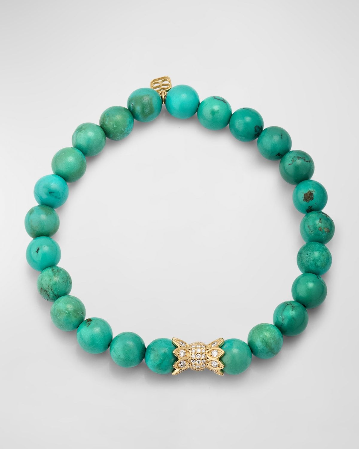 14K Yellow Gold Diamond Marquise Eye Candy Wrapper Bead on Green Turquoise Bracelet