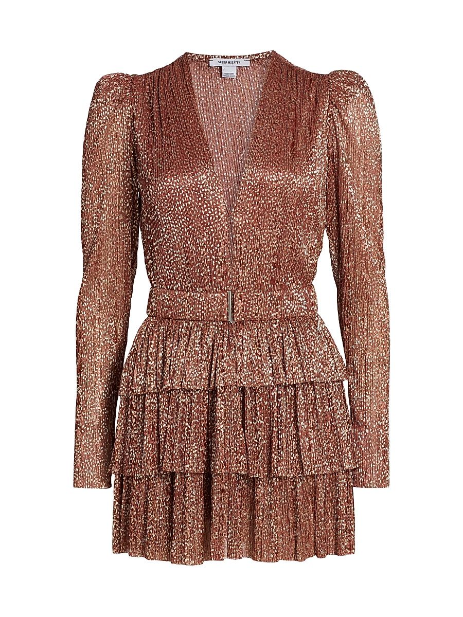 Women's Carry Metallic Foil Ruffled Minidress - Bronze With Sparkles - Size XS
