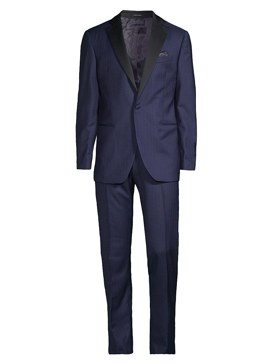 Men's COLLECTION Satin Notch Lapel Tuxedo - Navy - Size 42