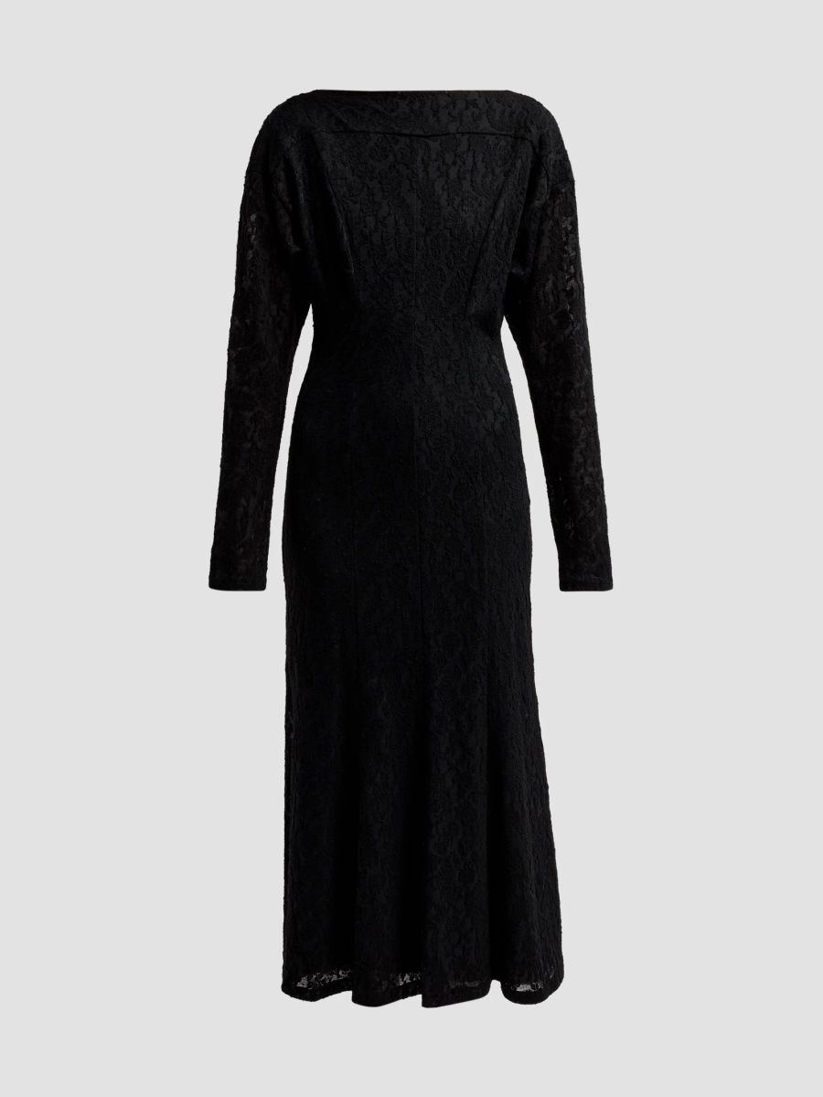 Alberta Ferretti Women's Boatneck Wool-Blend A-Line Midi Dress - Black - Size 12
