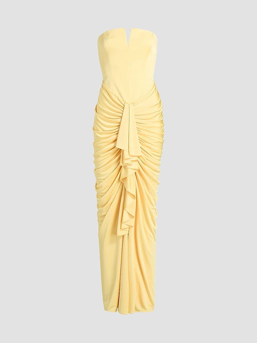 Et Ochs Women's Selena Strapless Drape Column Gown - Butter - Size 12