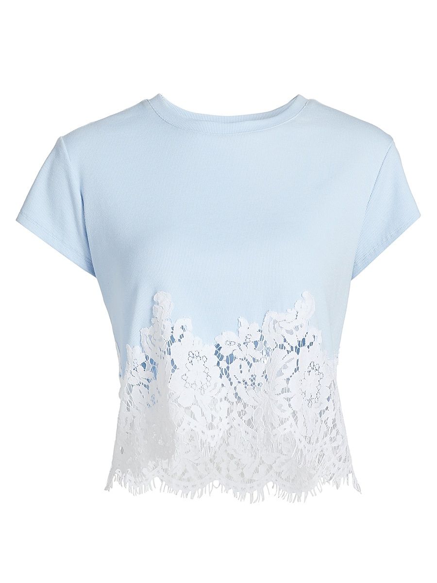 Women's Paige Lace Combo T-Shirt - Light Blue White - Size XS