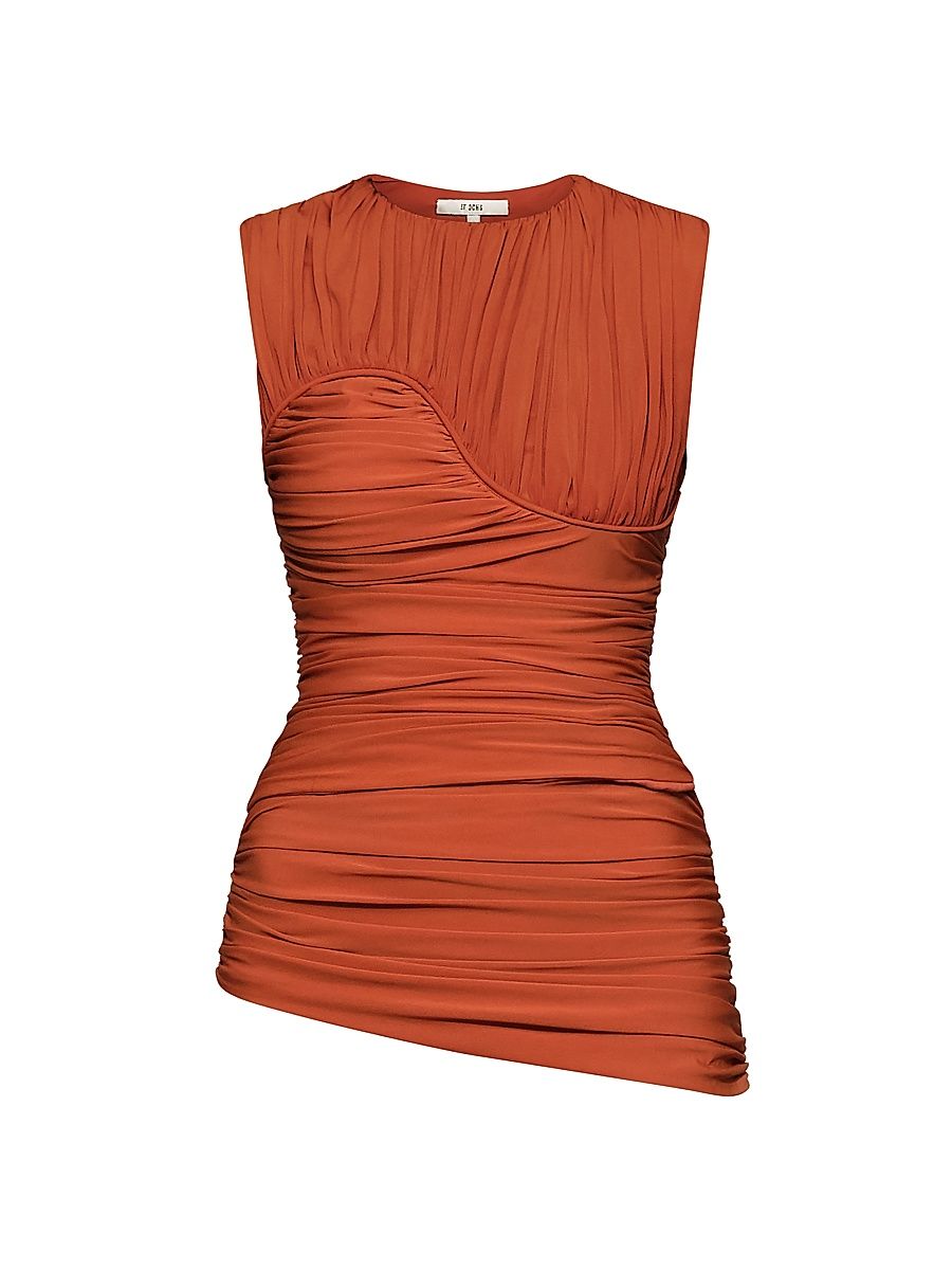 Women's Nylaa Stretch-Jersey Ruched Top - Terracotta - Size 12