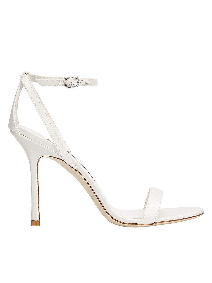 Women's Moza 100MM Crystal-Buckle Satin Sandals - Ivory - Size 11