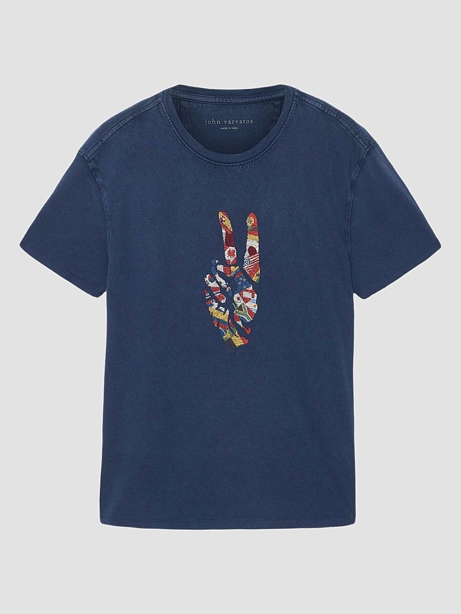 Men's Peace Sign Crewneck T-Shirt - Indigo - Size XXL