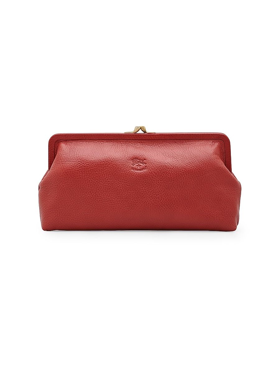 Women's Classic Leather Clutch - Rosso