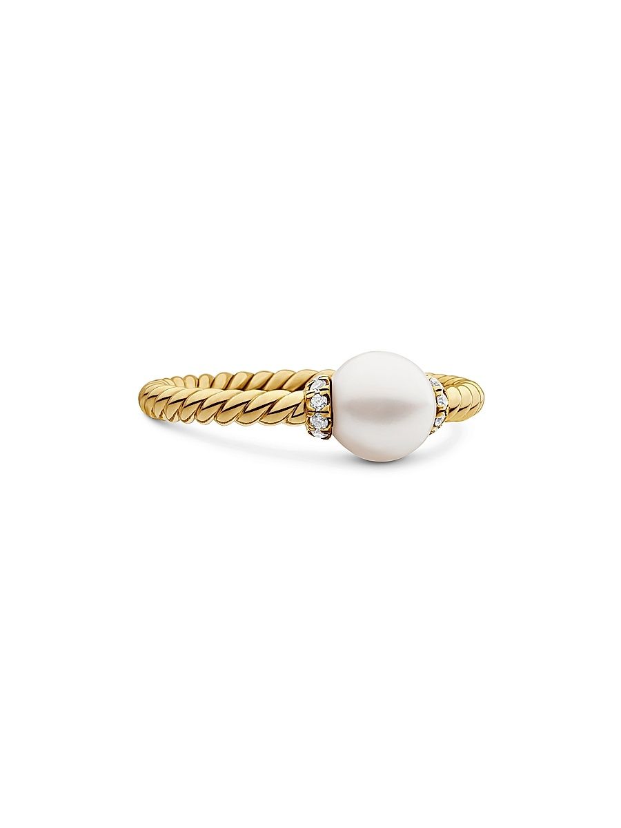 Women's Petite Solari Station Ring In 18K Yellow Gold - Pearl - Size 6