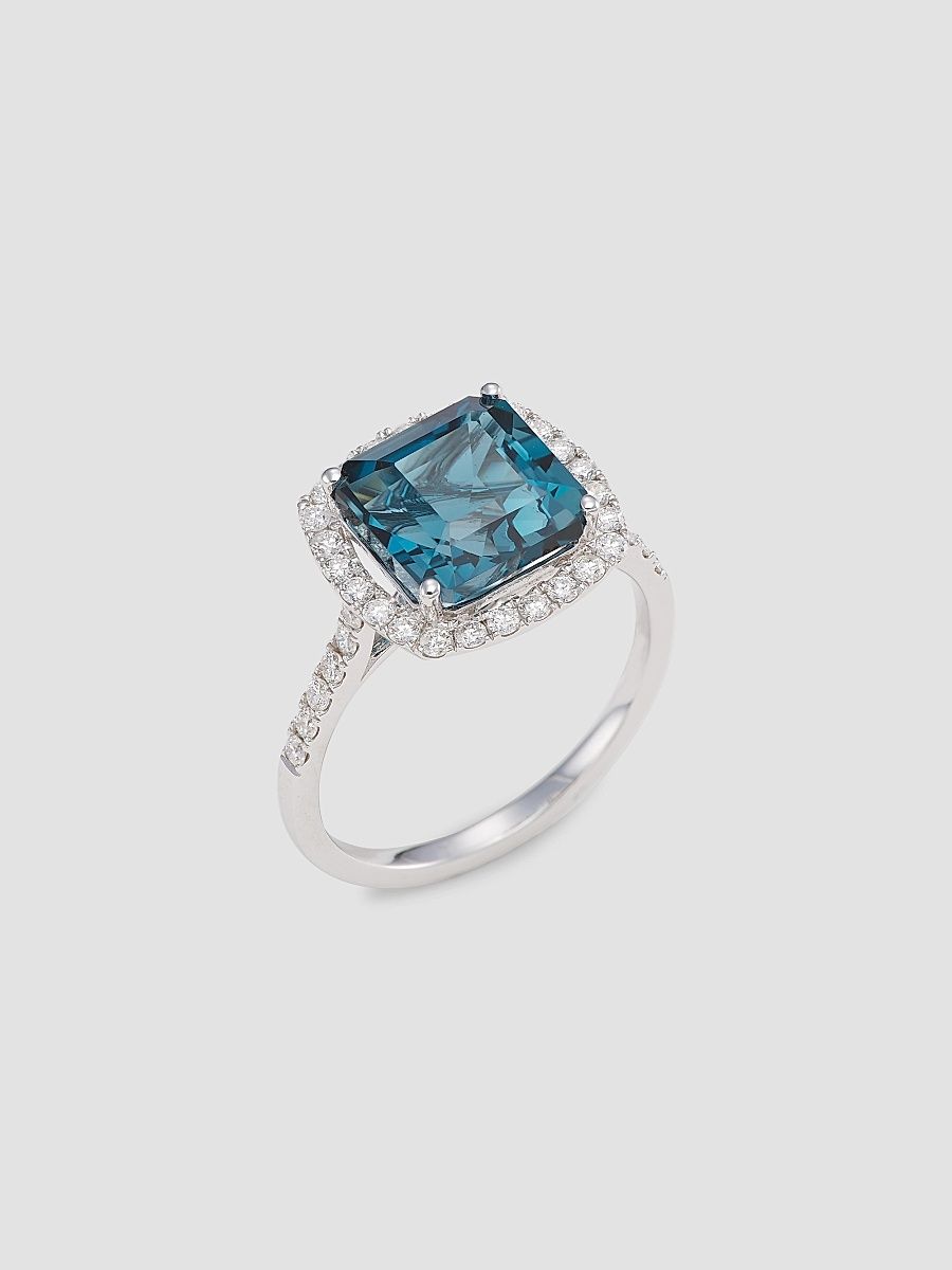 Saks Fifth Avenue Collection Women's 14K White Gold, London Blue Topaz & Diamond Cushion Ring - Blue Topaz - Size 7