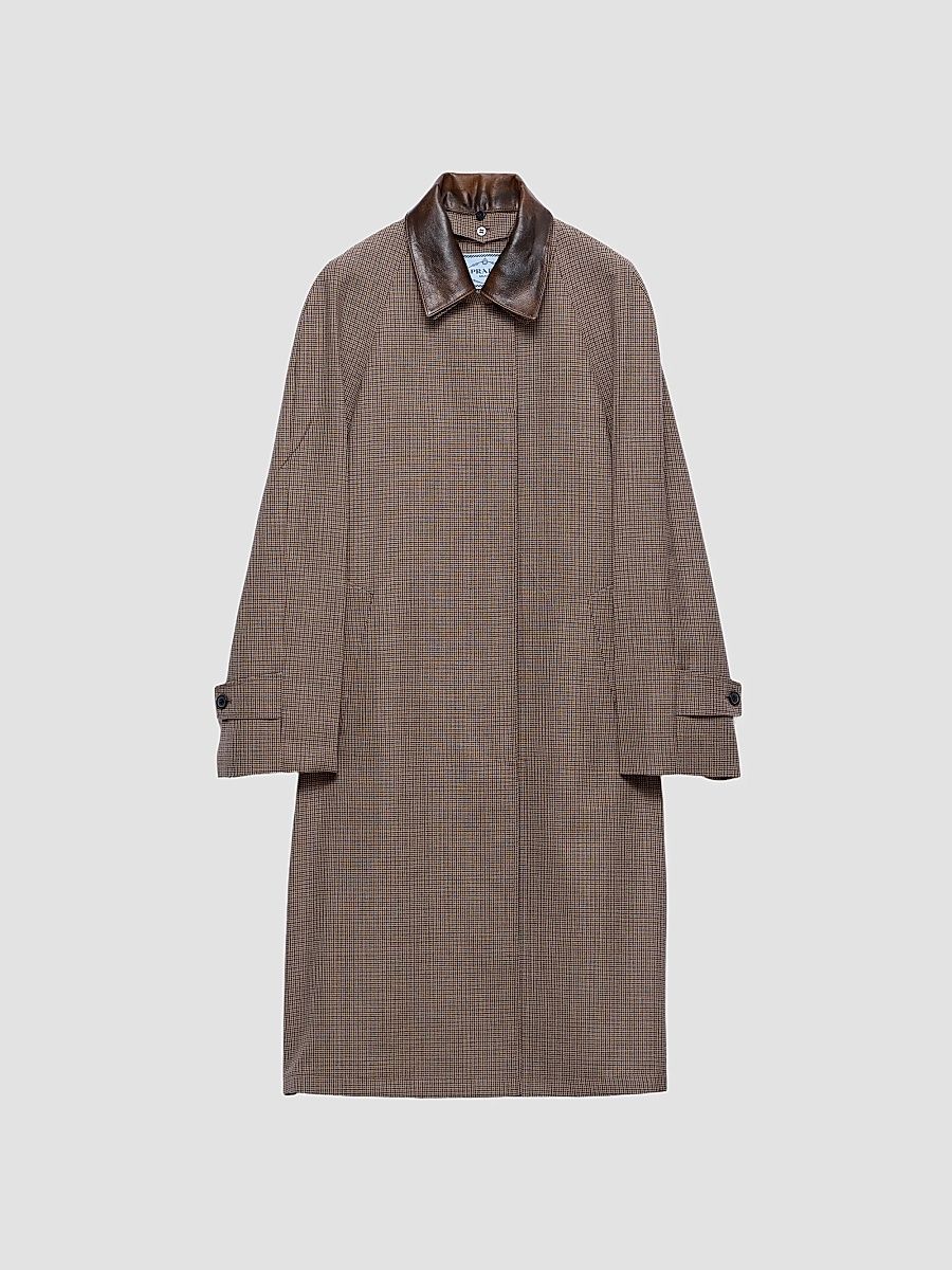 Women's Single-Breasted Houndstooth Check Wool Coat - Brown - Size 10