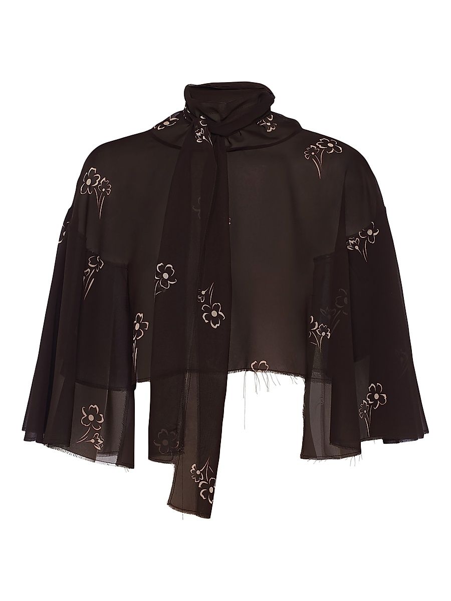 Prada Women's Print Georgette Cape - Dark Red - Size 2