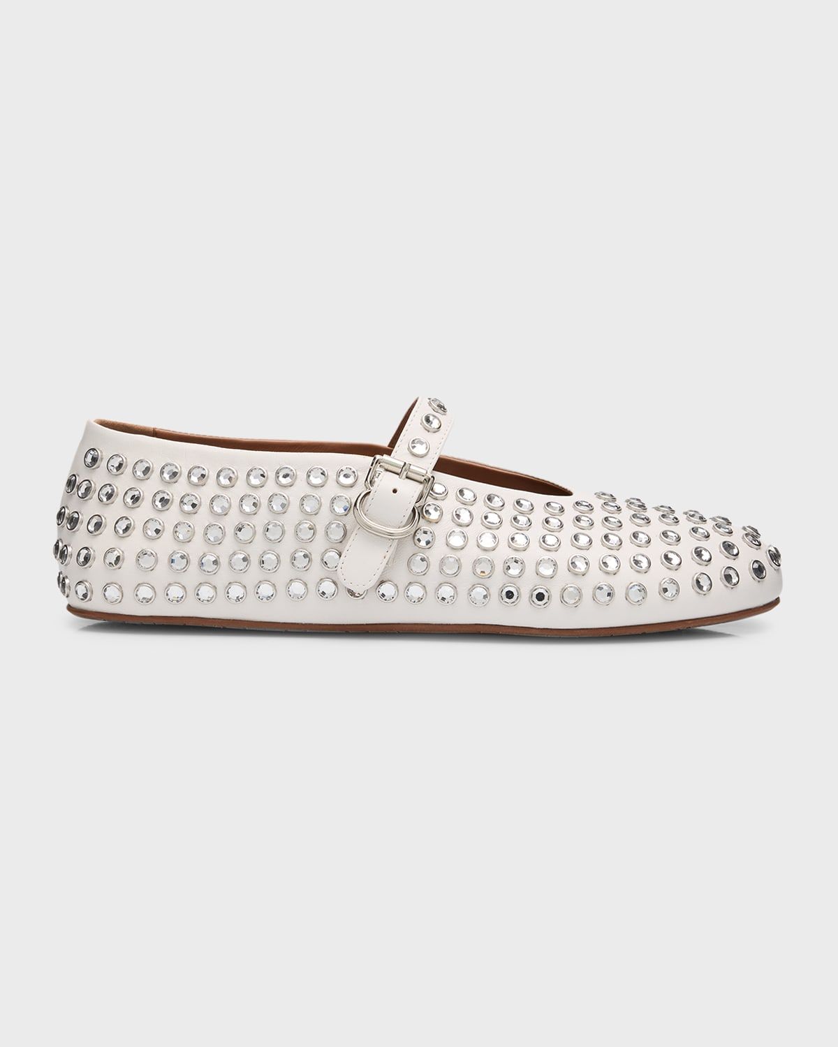 Leather Mary Jane Flats With Allover Studs