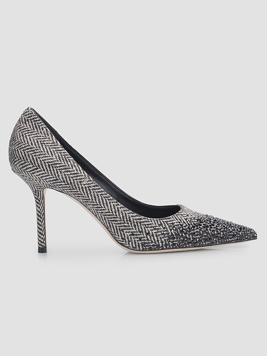 Women's Love 85MM Dégradé Crystal-Embellished Herringbone Pumps - Grey Black - Size 9