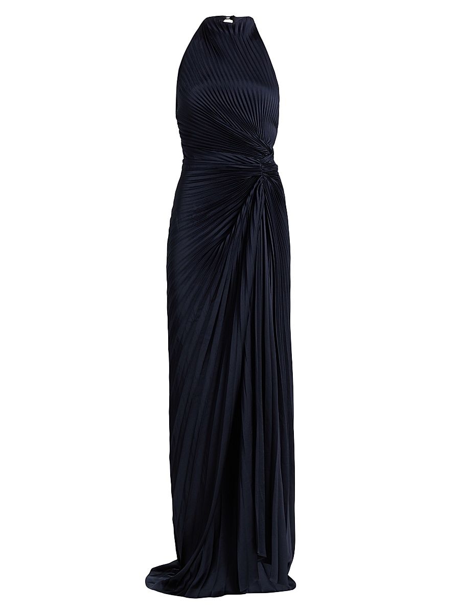 Women's Romy Pleated Satin Gown - Night Blue - Size 14