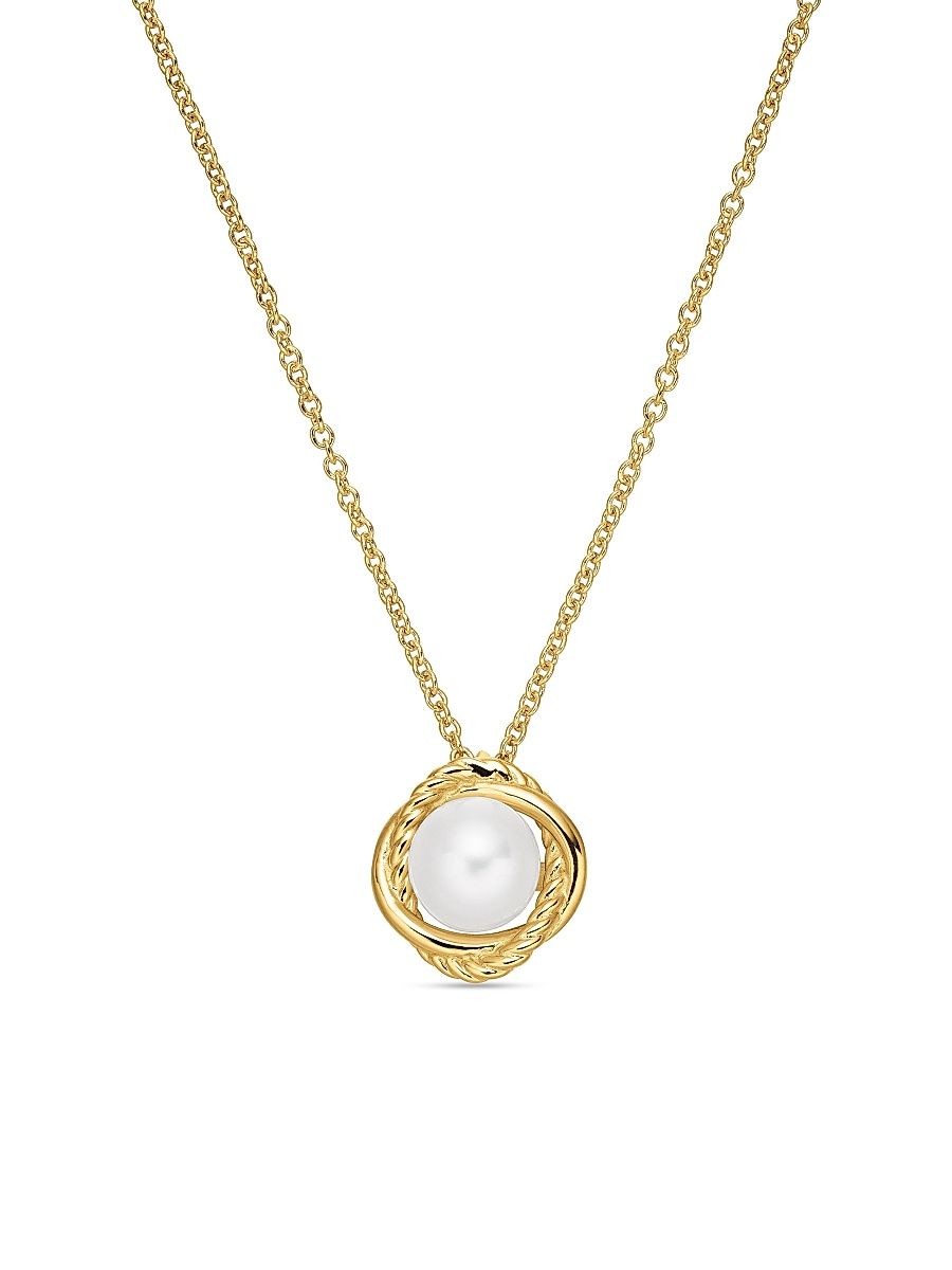 Women's Crossover Infinity Pendant Necklace In 18K Yellow Gold With Pearl - Size 18