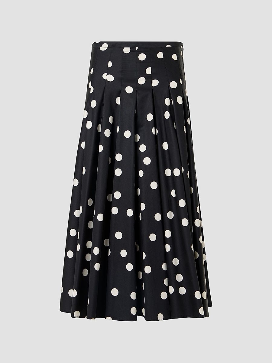 Women's Polka Dot Cotton Satin Midi Skirt - Black Cream - Size 16