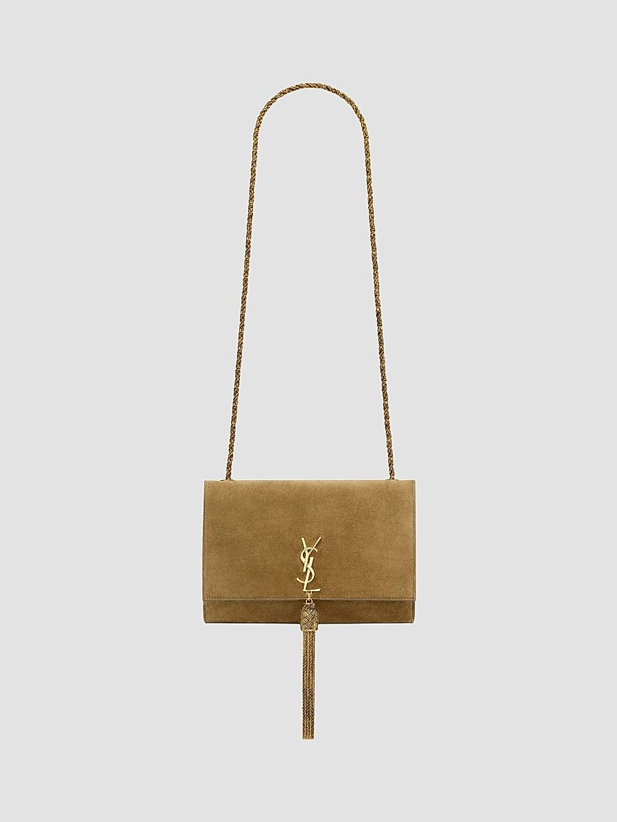Saint Laurent Women's Small Kate Tassel Bijoux Chain Wallet in Suede - Barley Green