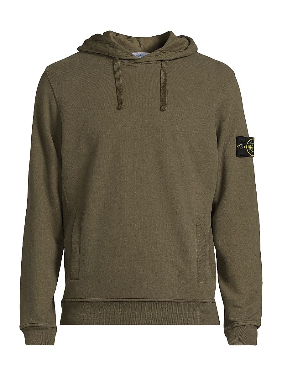 Men's Logo Patch Cotton Hoodie - Military Green - Size XL