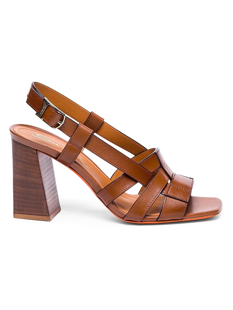 Women's 85MM Leather Block-Heel Sandals - Light Brown - Size 9