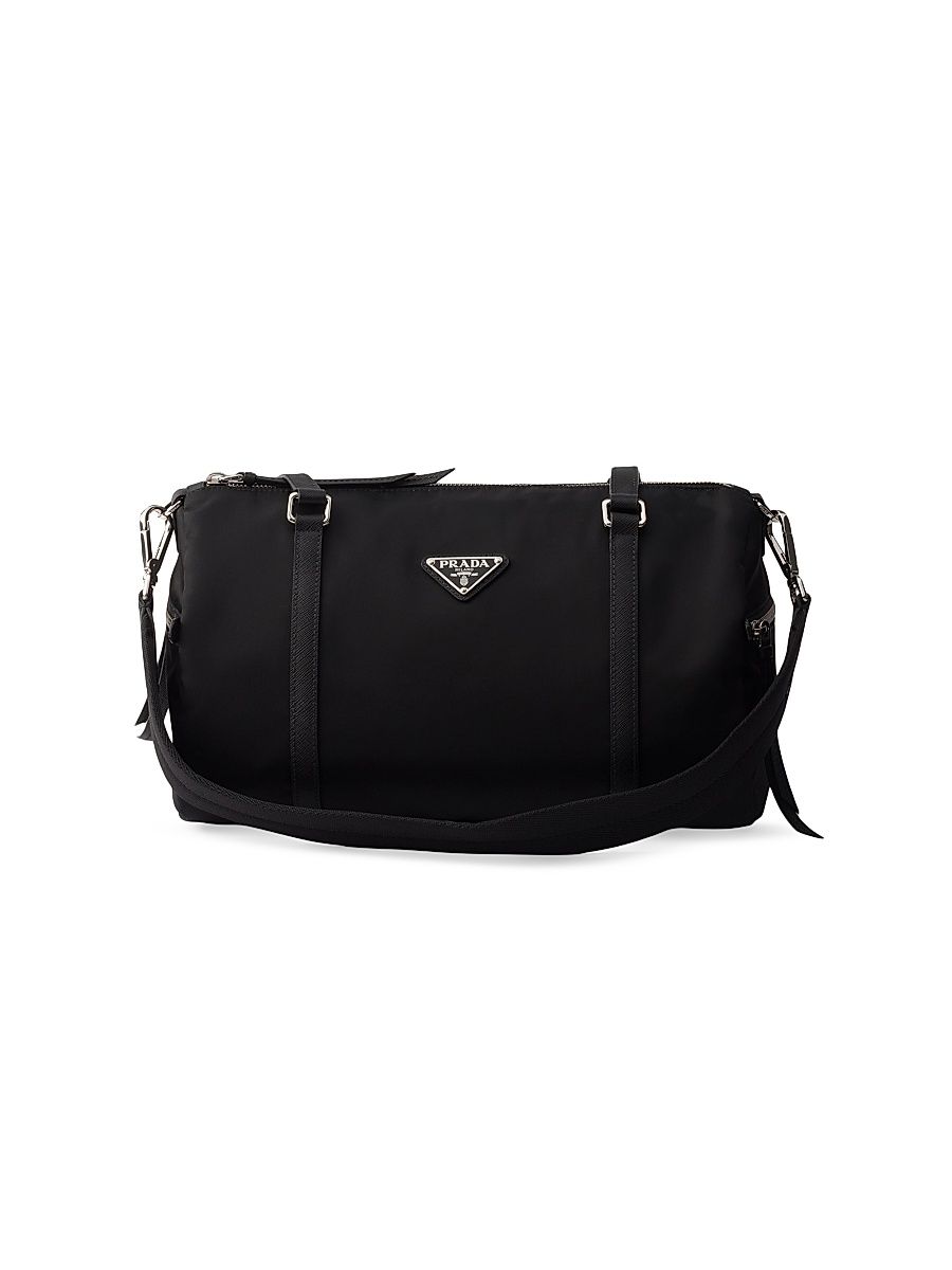 Women's Re-Nylon and Saffiano Leather Shoulder Bag - Black