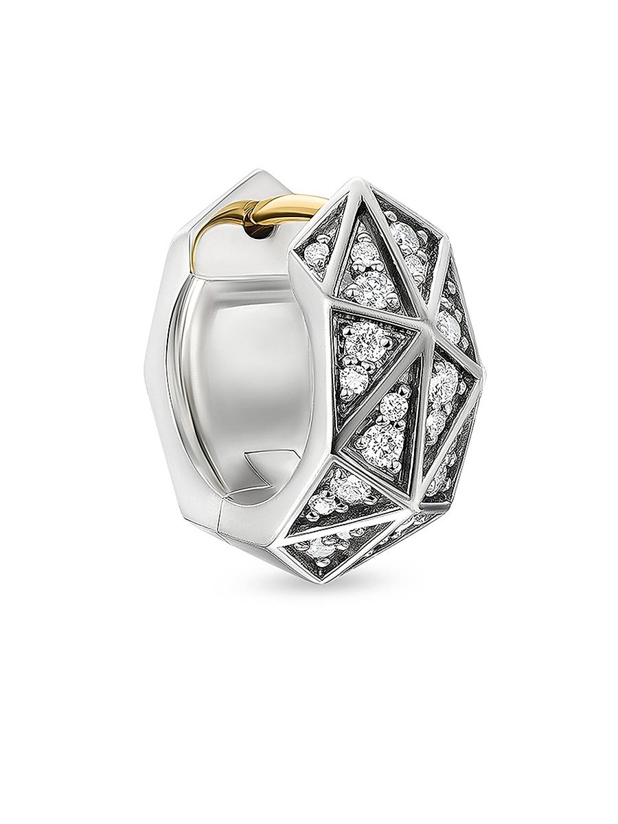 Men's Faceted Hoop Earring in Sterling Silver - Silver