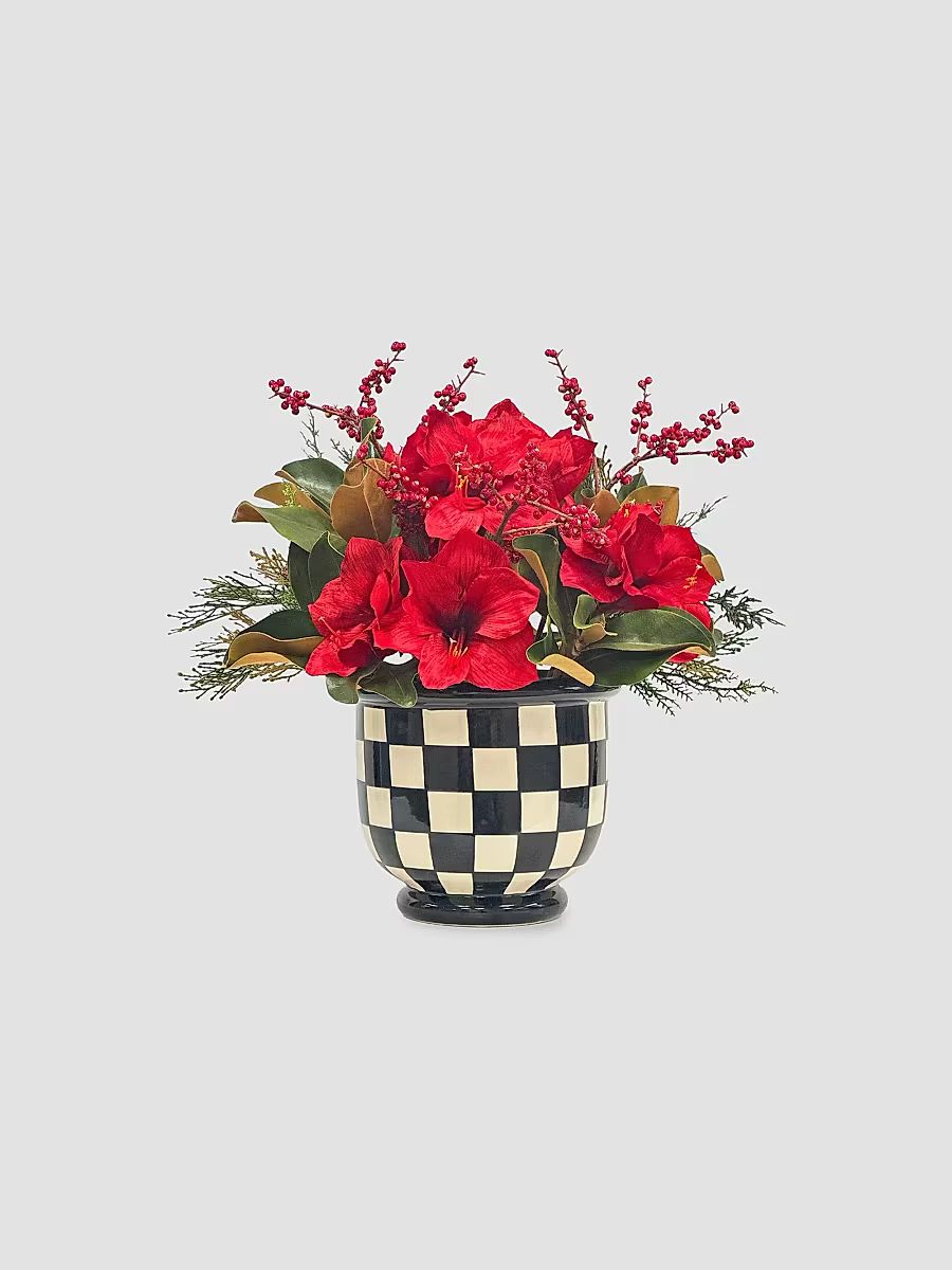 Holiday Newness Faux-Amaryllis Berry Bowl Arrangament