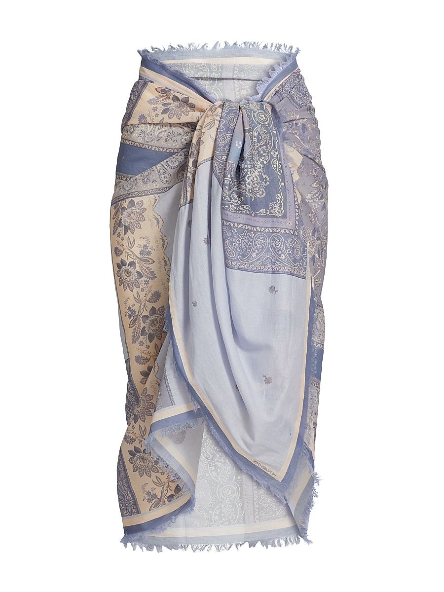 Women's Paisley Cotton Self-Tie Pareo - Blue Bandana