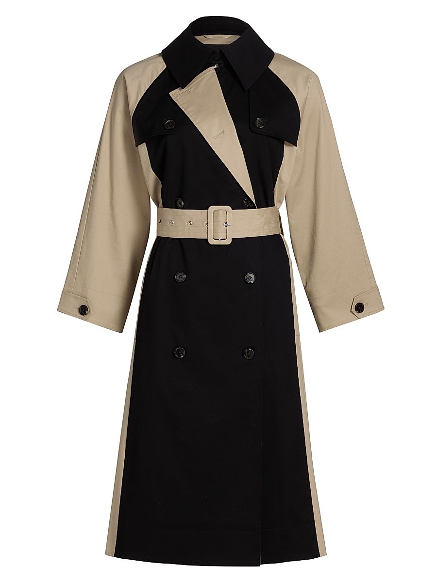 Women's Maud Belted Colorblocked Coat - Black Taupe - Size Large