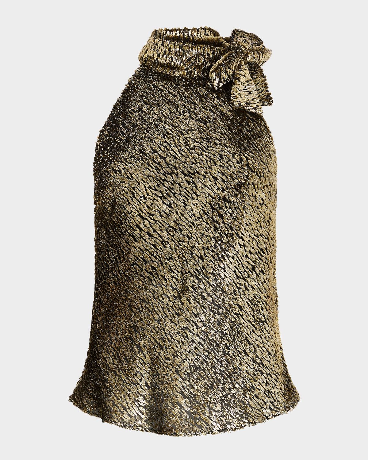 Textured Metallic Jacquard Halter Top