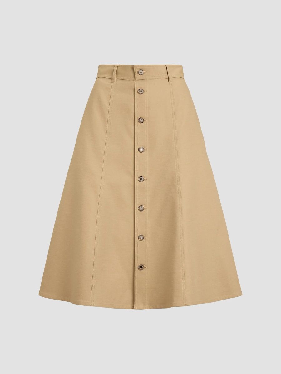 Polo Ralph Lauren Women's Cotton-Wool Twill A-Line Midi Skirt - Beige Khaki - Size 8