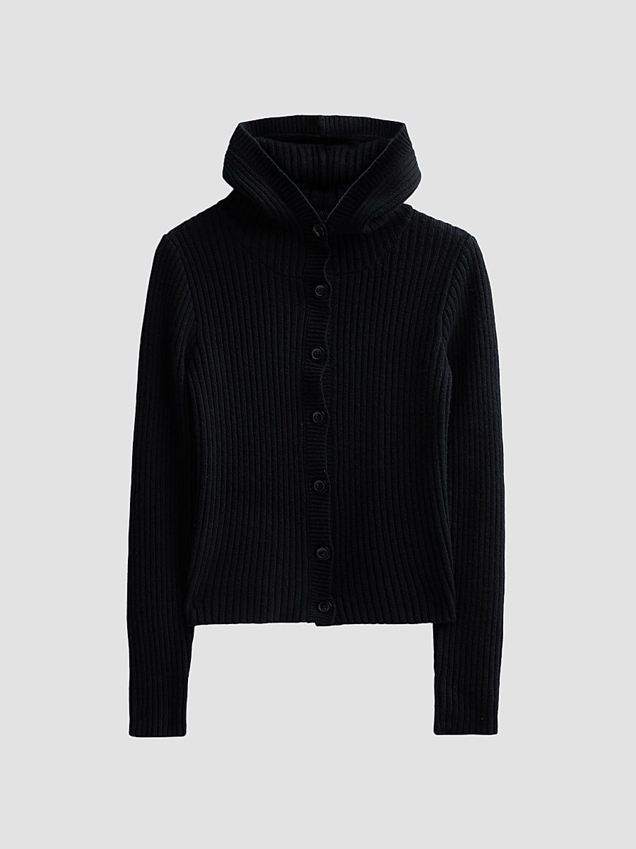 Women's Ribbed Hooded Skinny Cardigan - Black - Size XS