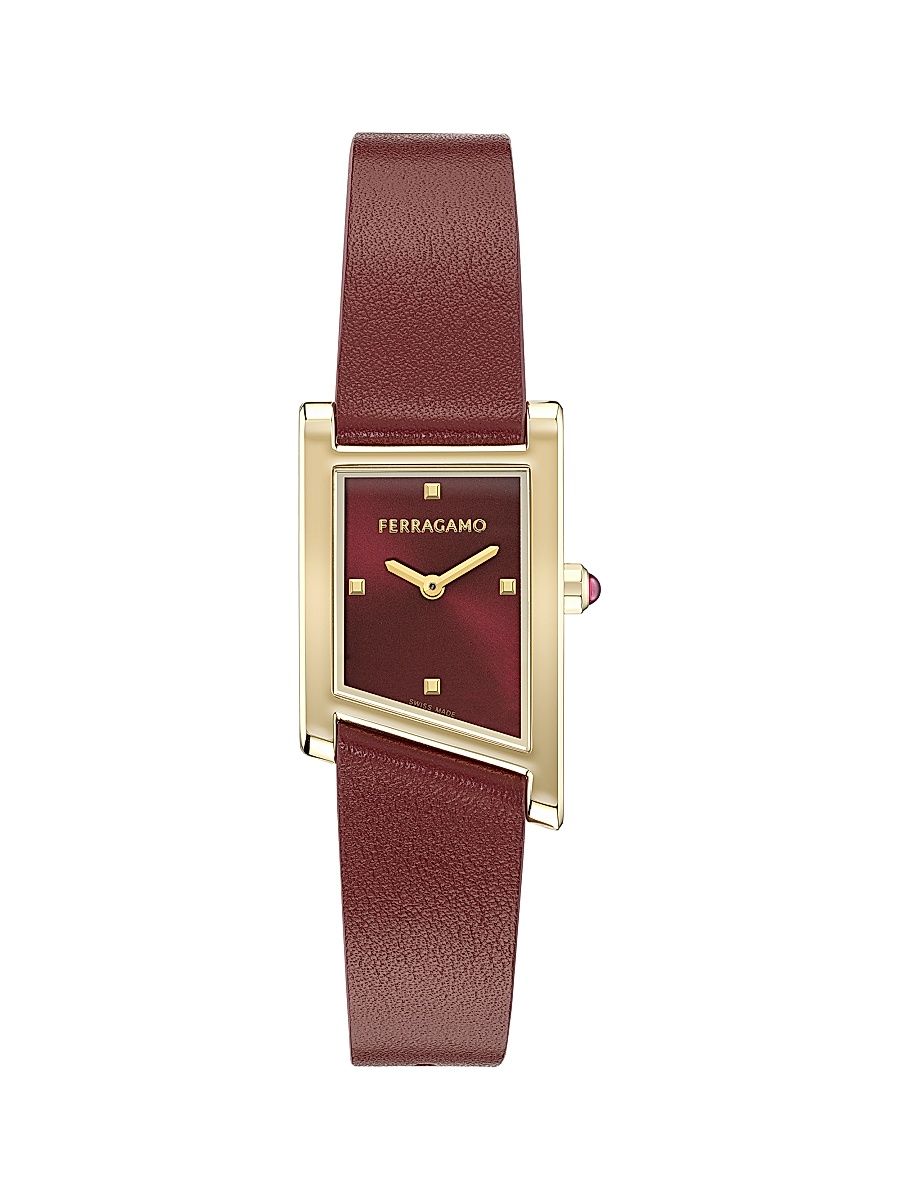 Women's Ferragamo Asymetrique IP Gold & Leather Strap Rectangular Watch/22MM x 36MM - Yellow Gold