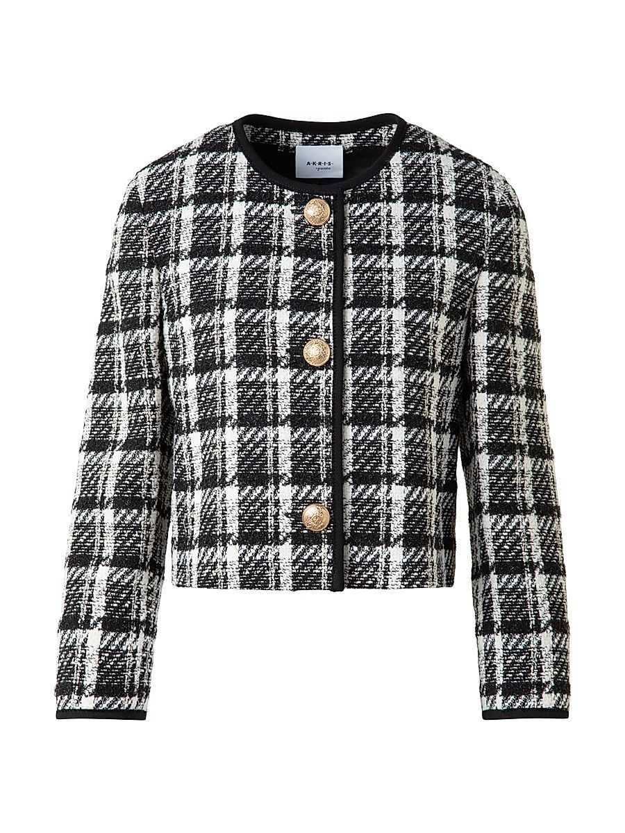 Women's Plaid Tweed Jacket - Black Cream - Size 12