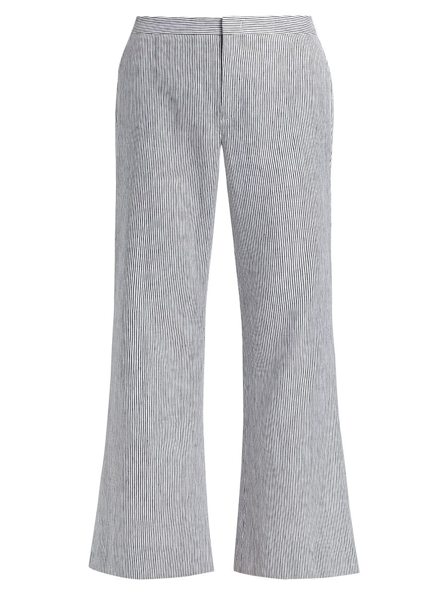 Women's Striped Linen-Cotton Low-Rise Flared Pants - Iris Slate Off White - Size 2