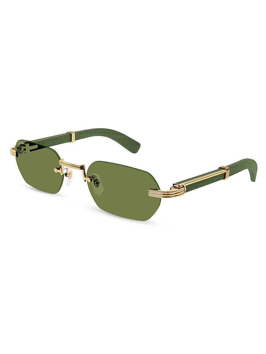 Men's Première De Cartier 54MM 24K-Gold-Plated Rimless Rectangular Sunglasses - Gold Green