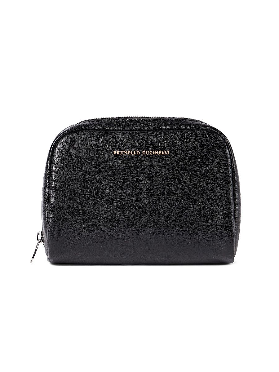 Grained Leather Slim Beauty Case - Black