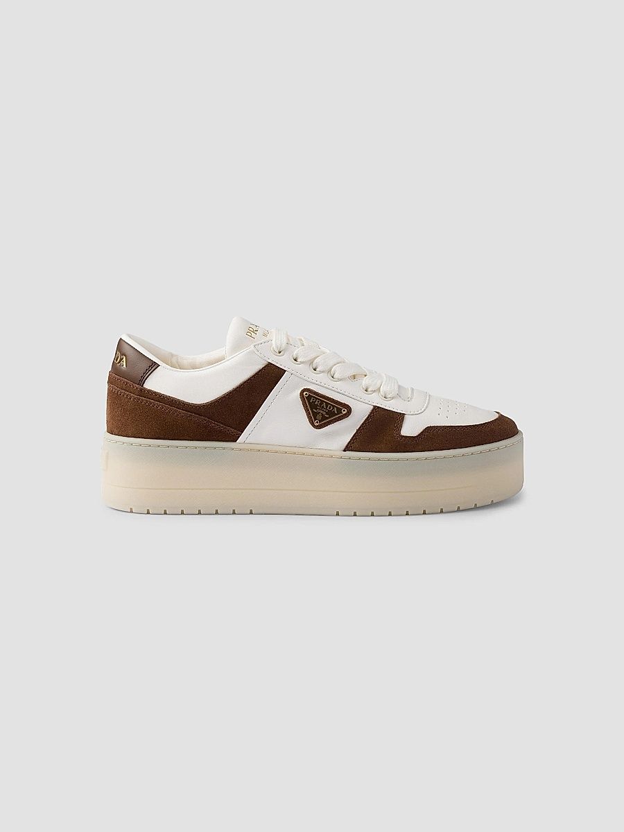 Prada Women's Downtown Bold Nappa Leather and Suede Sneakers - Brown - Size 11