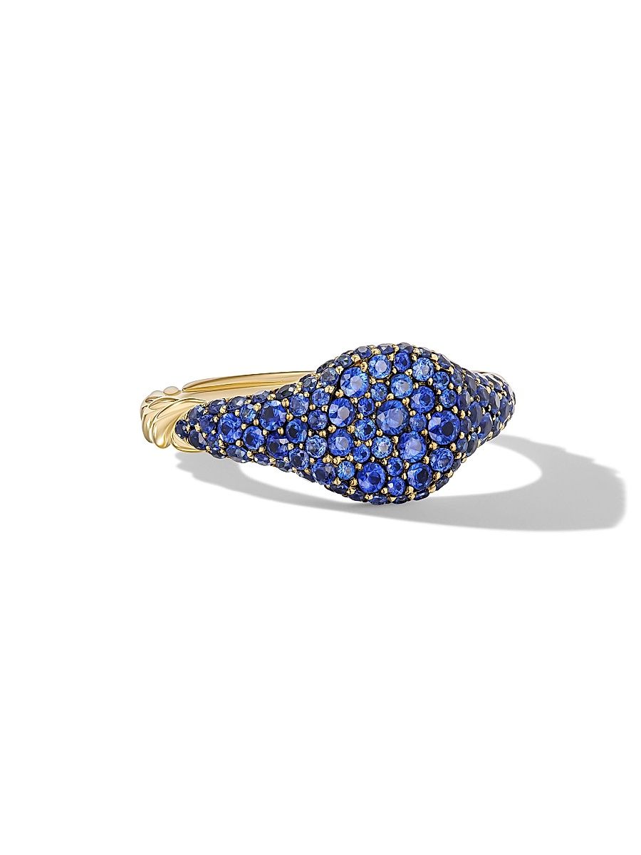 Women's Petite Pavé Pinky Ring in 18K Yellow Gold - Sapphire - Size 4