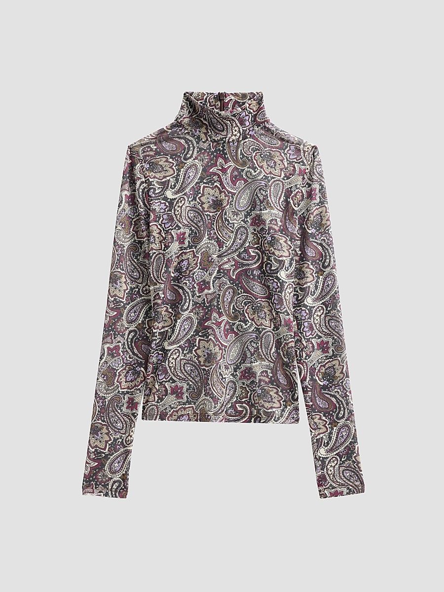 Women's Lorden Paisley Mesh Top - Purple Multi - Size Medium
